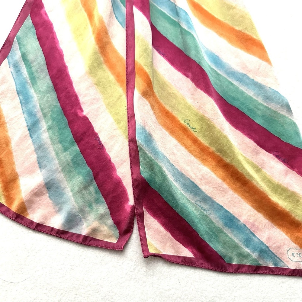 Coach 10" X 58" 100% Silk Watercolor Rainbow Head Bag Neck Scarf Logo Spellout - Picture 2 of 9